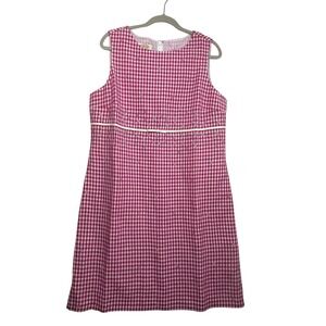 Talbots Petites 16P Red White Gingham Linen Shift Dress Embroidered NWT